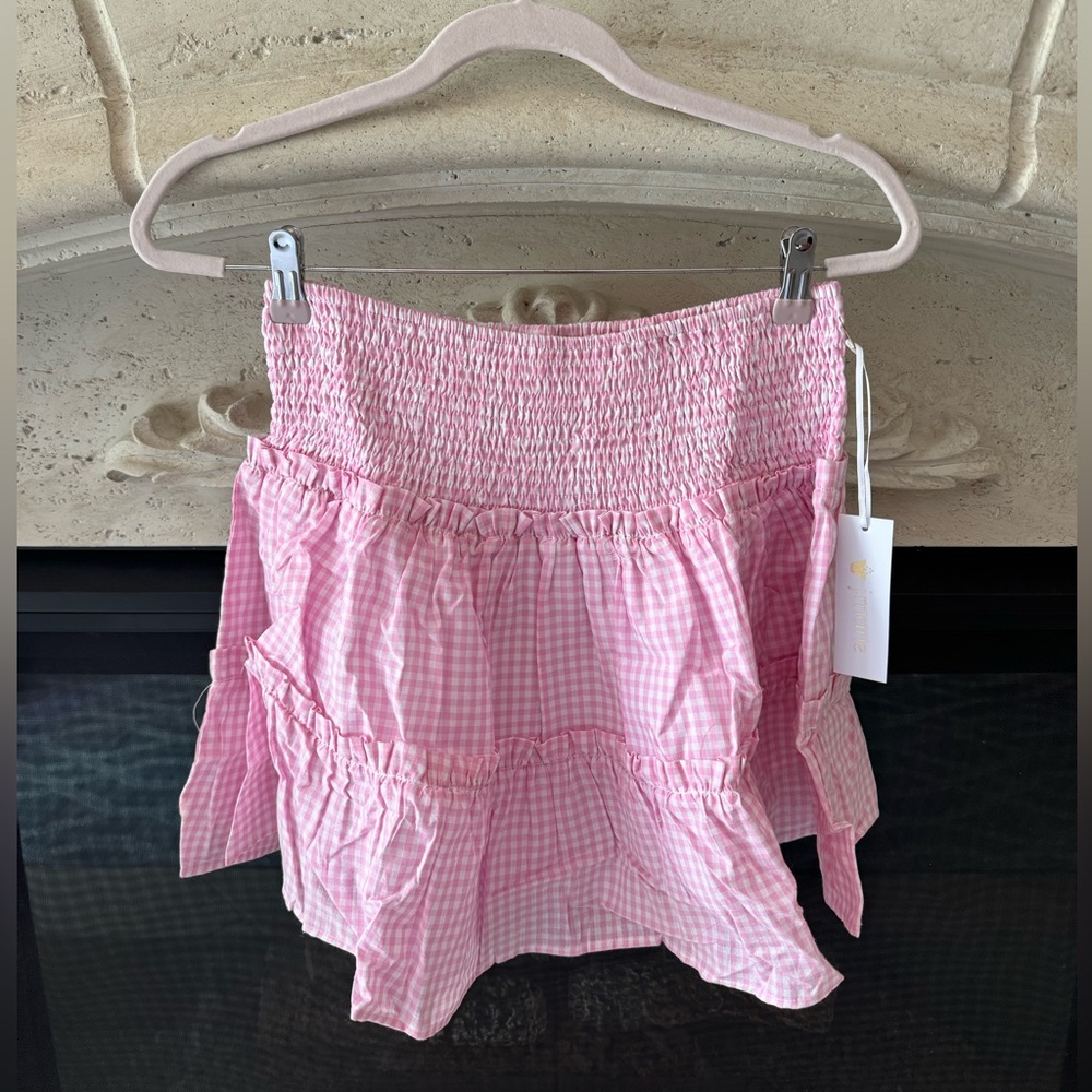 J. Marie smocked tiered skirt - Gingham Pink - Medium